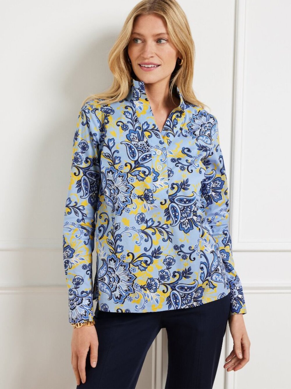 NON-IRON POPOVER - IKAT FLOWERS